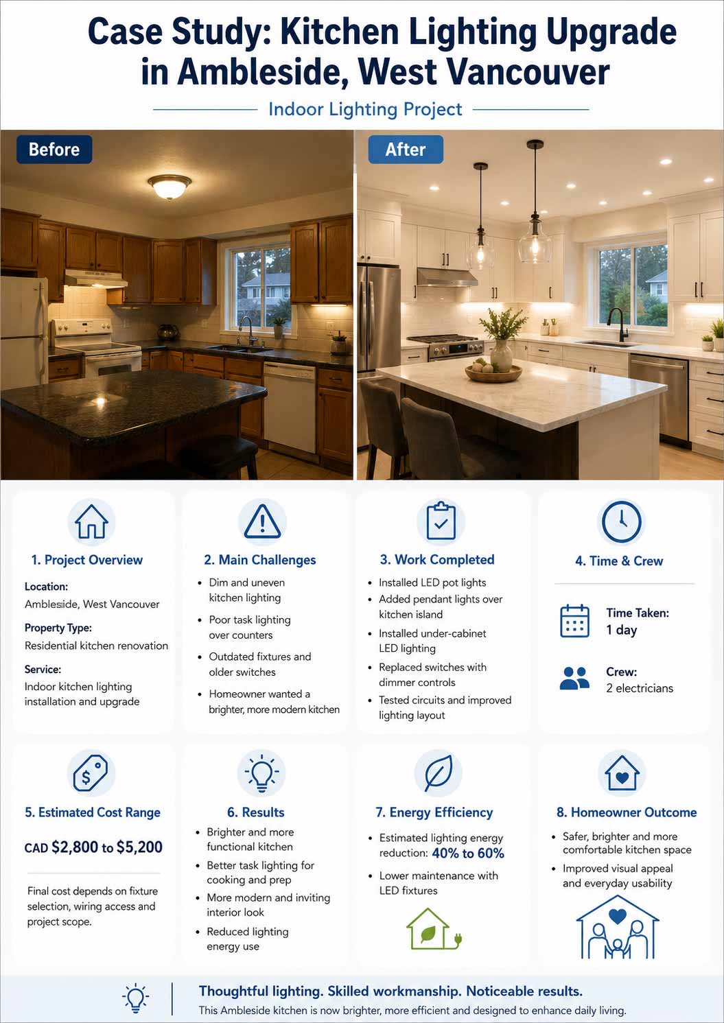 an interior lighting performed by Care Electrical in a Kitchen lighting project